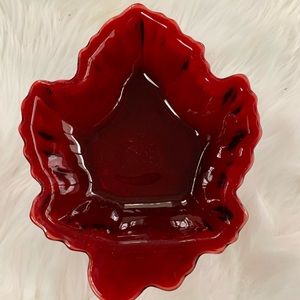 Vintage Ruby Red Maple Leaf Glass Dish Anchor Hocking